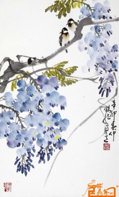 名家 张锡龙 国画 - 紫藤